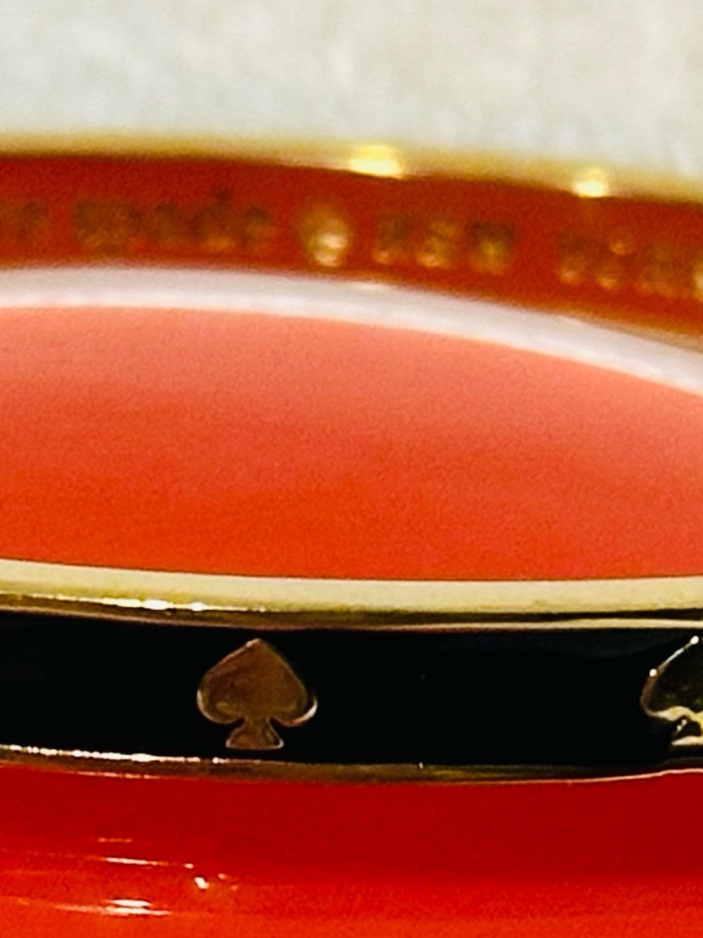 Kate Spade New York Bangle Bracelet Black Enamel Gold Tone Spade Hearts Slim Cuf